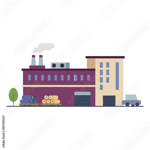Factory Buildings Collection Exterior Manufacturing, Gas Station and Oil Refinery Engineering Chemical Industry Flat Vector Illustration Set