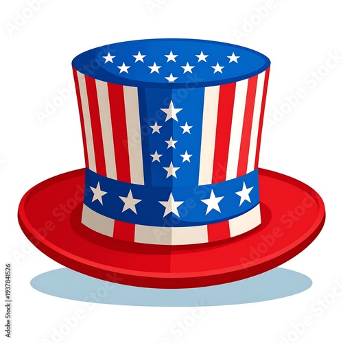 Cartoon depiction of a classic red, white, and blue patriotic top hat