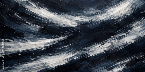 Abstract evocative artwork portrays the untamed power and motion of the open sea, the bold strokes capture a dynamic scene. 