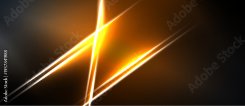 Abstract lines intersect, creating bright orange glow against dark background. Dynamic composition suggests energy, speed, movement.