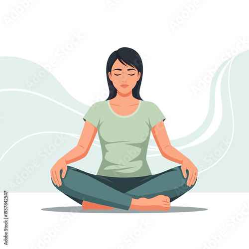 Woman meditating in lotus pose for relaxation and mindfulness.