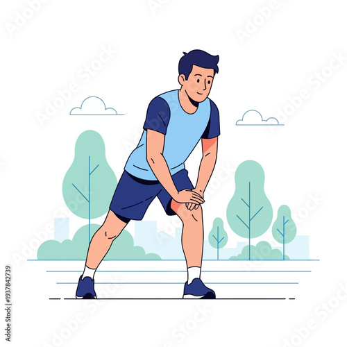 Man stretching before exercise in park.