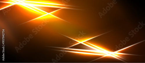 Bright orange light streaks cross dark background. Abstract energy radiates, creating dynamic visual effect. Intense glow dominates composition.