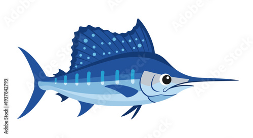 Sailfish Vector Illustration, Flat Design, Ocean Animal, Aquatic Life, Marine Creature, Cartoon Graphic