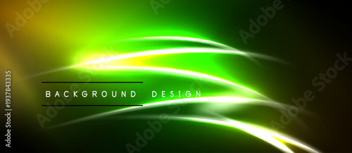 Abstract vibrant green background. Smooth lines create dynamic light effect. Dark edges frame bright central area. Modern design element.