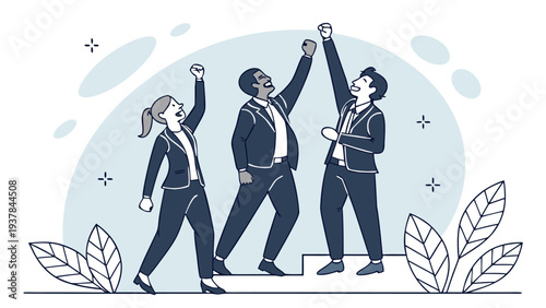 Professional group of coworkers celebrating teamwork and collaboration.eps