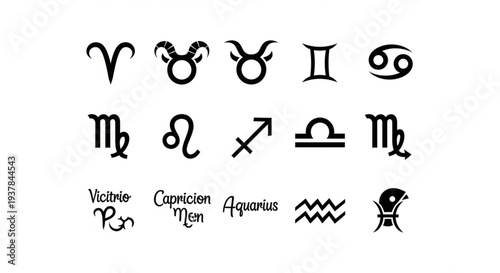 Collection of Zodiac Symbols and Astrology Signs.