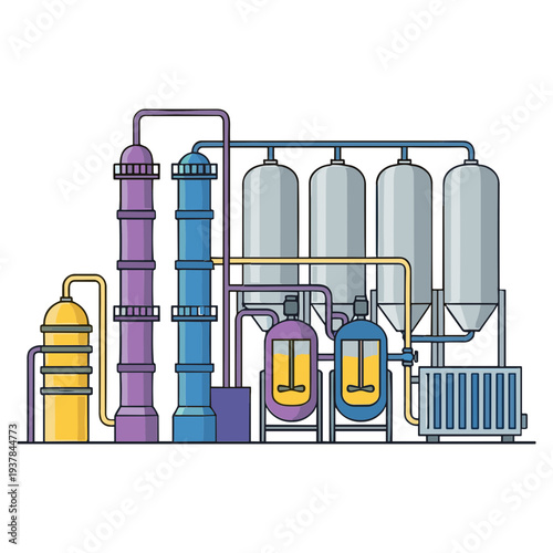 Factory Buildings Collection Exterior Manufacturing, Gas Station and Oil Refinery Engineering Chemical Industry Flat Vector Illustration Set