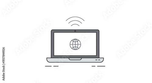 Laptop with globe on screen online.
