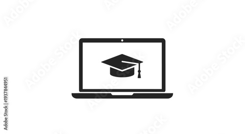 Laptop with graduation cap icon.