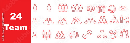 People crowd, person group, human resources, team work icons pack. Line signs office worker and employees group, staff people. Thin vector icons set for web and app outline pictograms editable stroke.