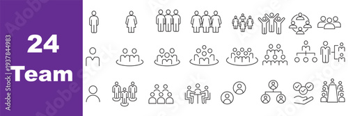 People crowd, person group, human resources, team work icons pack. Line signs office worker and employees group, staff people. Thin vector icons set for web and app outline pictograms editable stroke.
