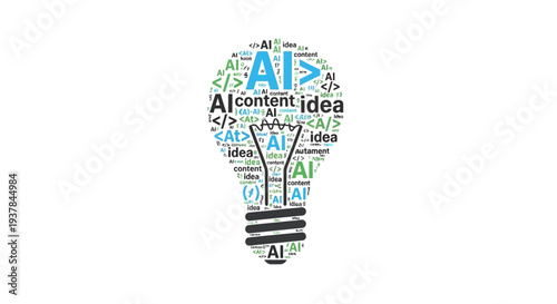 Light Bulb Made of AI Related Words.