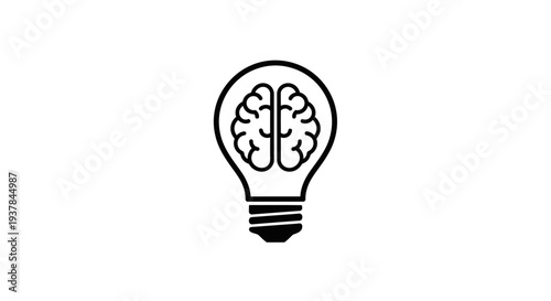 Light Bulb with Brain Inside Simple Illustration.