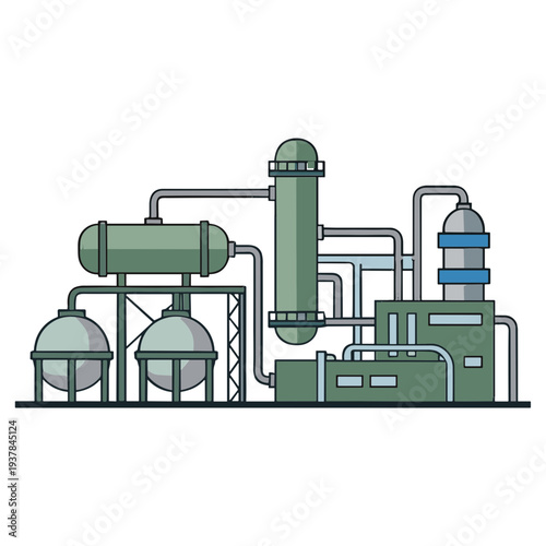Factory Buildings Collection Exterior Manufacturing, Gas Station and Oil Refinery Engineering Chemical Industry Flat Vector Illustration Set