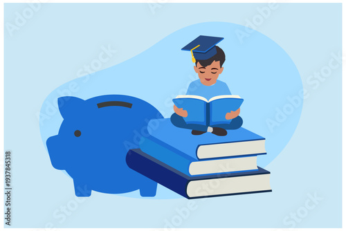 Student investing money in education and knowledge. Education finance vector illustration	
