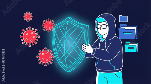 Digital defense against cyber threats protecting sensitive data and personal information from online dangers and viruses