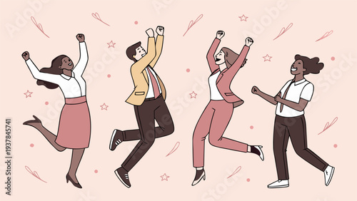 Successful multiethnic colleagues celebrating corporate achievement and growth.eps