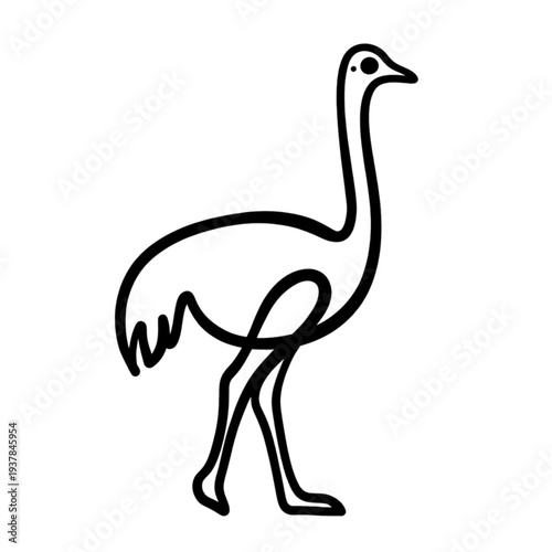 Simple line drawing of an ostrich standing alone in profile view  minimalist style