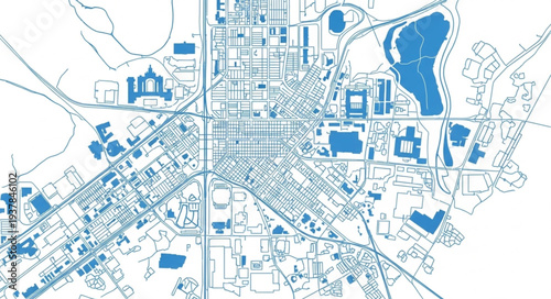 City Map with Blue Water Features.