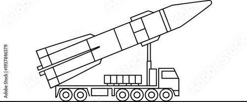 Missile Launcher Truck Military Vehicle Line Art