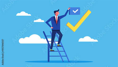 Vector illustration of male professional evaluating project criteria.eps