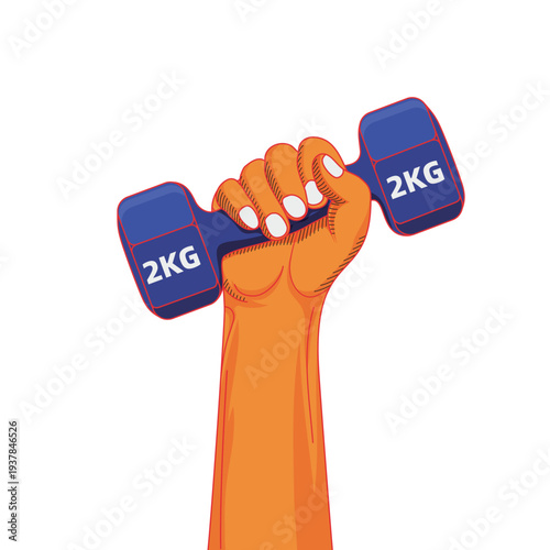 Lift 2KG dumbbells with one hand.Vector illustration of background of fitness related. Fitness room related.