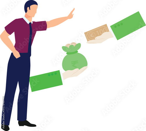  A man hands cash to another man in a transaction, both appearing engaged in a serious discussion.