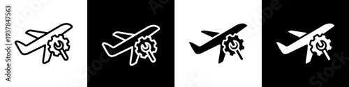 Aircraft predictive maintenance black and white icon design concept