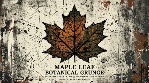 Grunge Maple Leaf Silhouette Vintage Autumn Nature Design