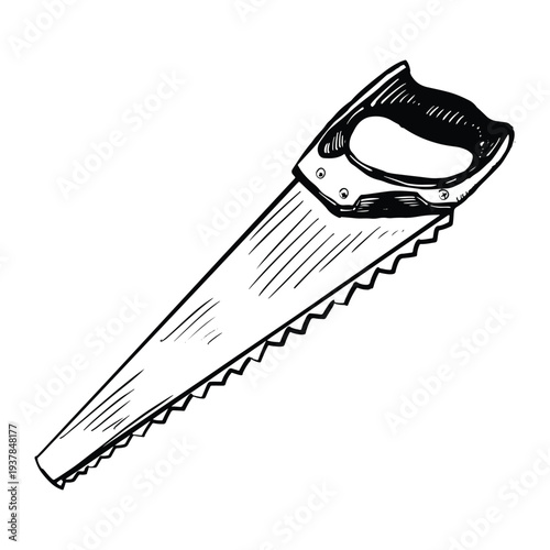 Illustration handdrawn of an Carpenter Tools hand saw