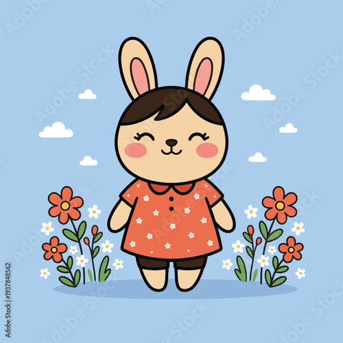 Cute Spring Doodle Vector with Flowers, Bees and Nature Elements