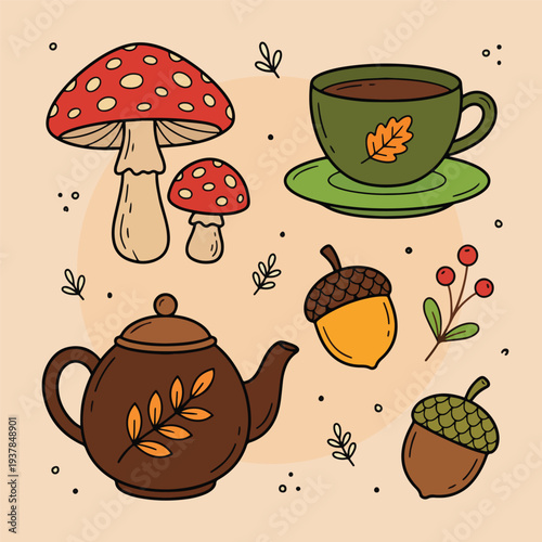 Cute Spring Doodle Vector with Flowers, Bees and Nature Elements