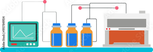 A modern lab setting showcases a water filter test with connected equipment and clear results. Clean, professional design for science, technology, or health visuals.