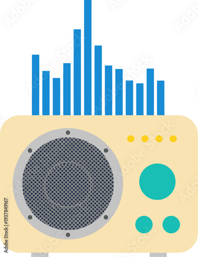A modern white noise machine with a soundwave graphic, symbolizing focus and productivity. Clean design, minimalist aesthetic. Ideal for tech and business visuals.