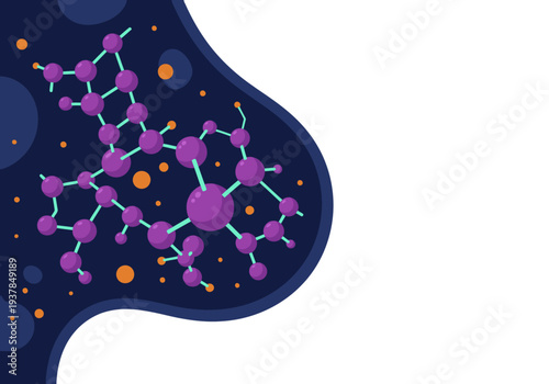Molecular epigenetic clock data illustration. Vibrant purple and orange DNA structures against a dark blue background. Modern, scientific, and visually engaging.
