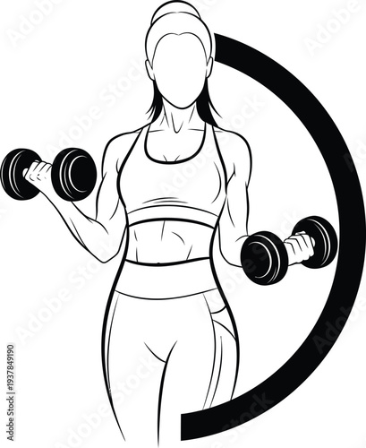 Fit woman lifting dumbbells in dynamic exercise routine