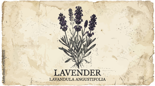 Vintage Lavender Illustration on Textured Paper Background