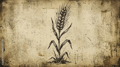 Vintage Wheat Ear Illustration on Textured Background