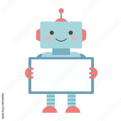 Cute robot holding blank sign