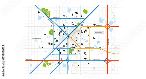City Map with Intersections and Roads.