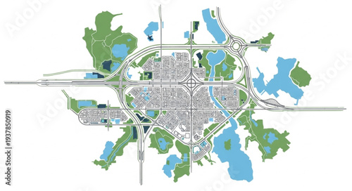 City Map with Parks and Lakes.