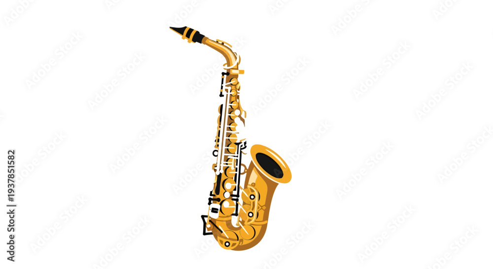 Obraz premium Saxophone Illustration, Vector Style Graphic, Musical Instrument Design for Music and Performance.