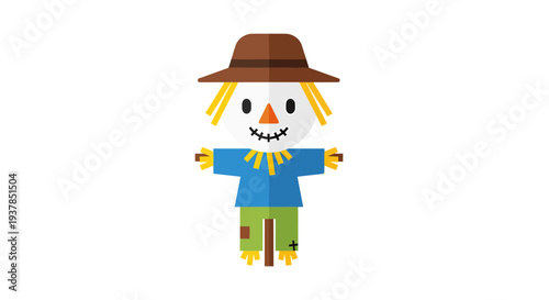 Scarecrow Vector Illustration, Flat Design, Autumn Season, Harvest Symbol, Farming Concept