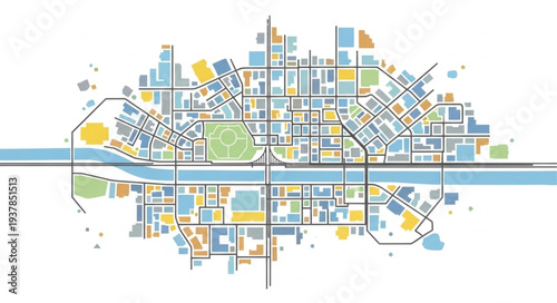 City Map with Colored Buildings.