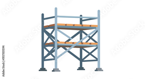 Scaffolding Vector Illustration, Construction Site Flat Design, Building Industry
