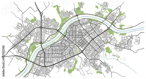 City Map with Green Spaces.
