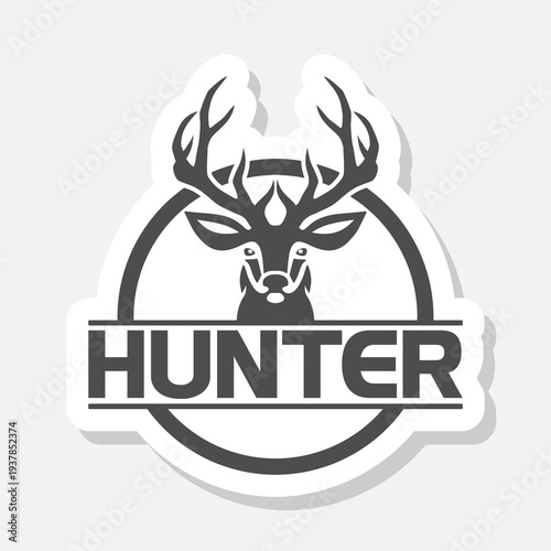Deer hunter logo design sticker isolated on gray background