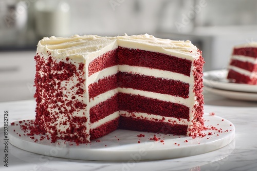 Delicious almost whole Red Velvet cake, food concept, ideal for desserts or snacks