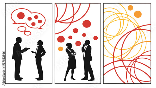 Vector illustration of Business Meeting and Abstract Shapes - Corporate Communication Concepts